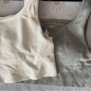 Women's Cream and Sage Green Ribbed Sports Bras
